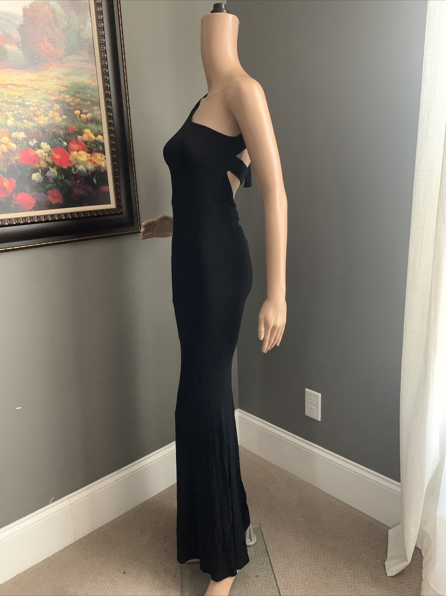 goodtime usa bodycon dress Goodtime USA Sz S Black Jersey Stretch BodyCon Maxi Dress One Shoulder Open Back