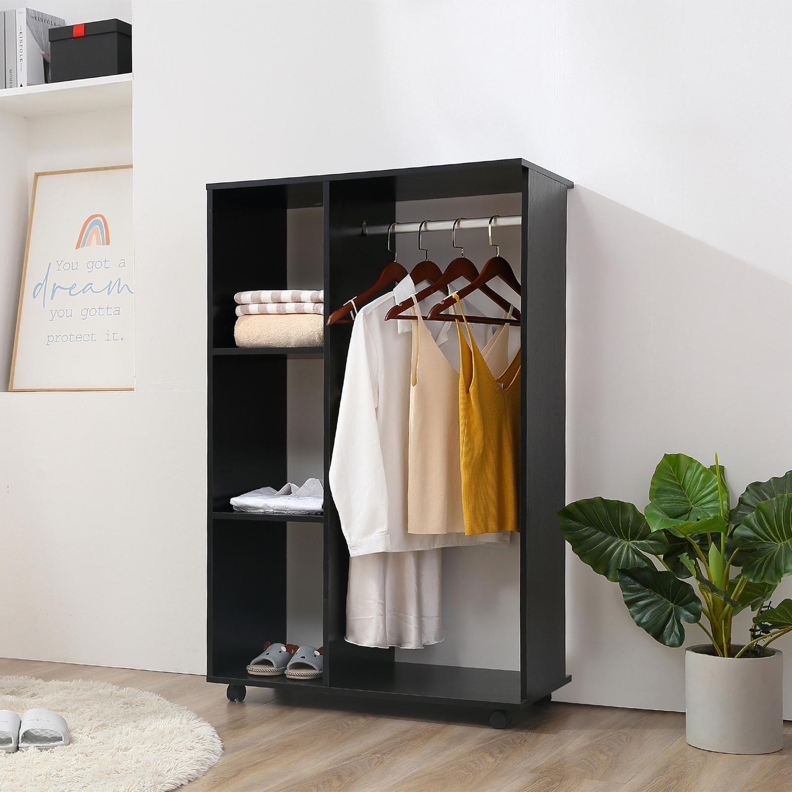 Homcom 831-078BK Single Rail and Shelf Open Wardrobe - Black for sale ...