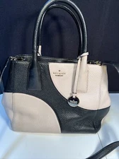 Kate Spade Cream & Black  Top Handle Satchel Handbag Snap Side w Strap