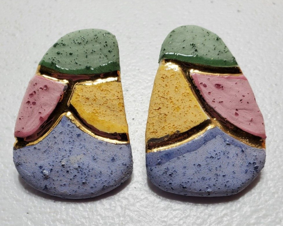 Multi Color Triangle Ceramic Earrings - image 1