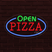 NEW "OPEN PIZZA" w/BORDER OVAL 28x16 INCH LED FLEX WINDOW/WALL INDOOR SIGN 34470