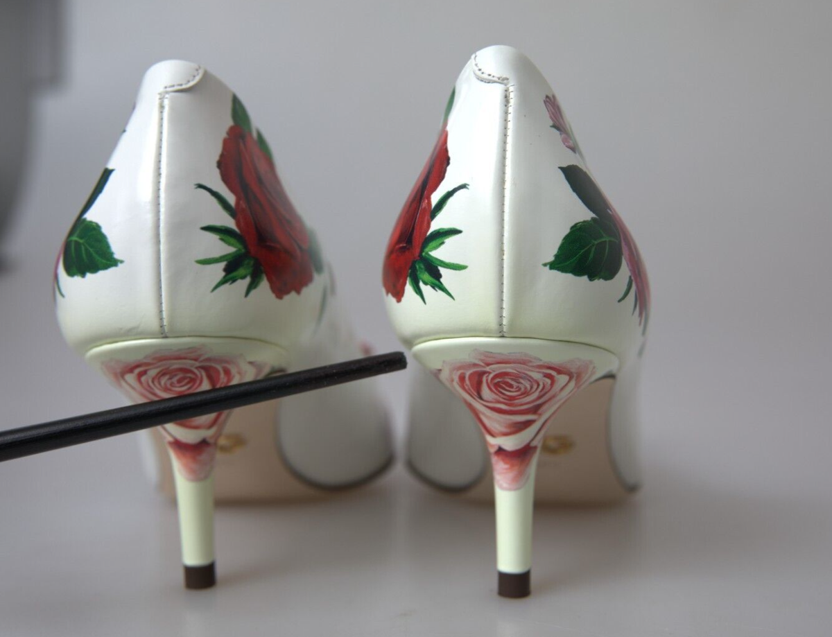 DOLCE & GABBANA Shoes White Leather Roses Crystal Bellucci DOLCE & GABBANA Shoes White Leather Roses Crystal Bellucci