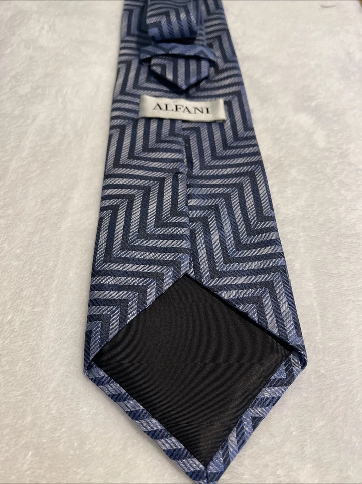 Corbata de seda Alfani %100 4" X 60" azul a rayas hecha a mano corbata de diseñador para hombre Foto 4 de 4