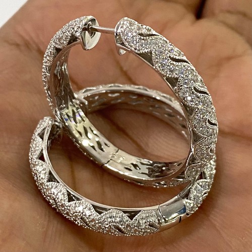 QVC TOVA for Diamonique Milgrain Detail Hoop Earrings Sterling Pre