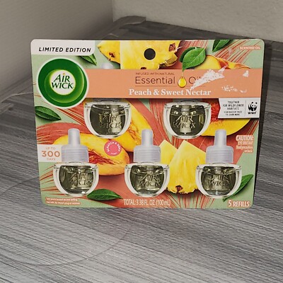 5 Count Air Wick Scented Oil Refills - Peach & Sweet Nectar - Limited Edition