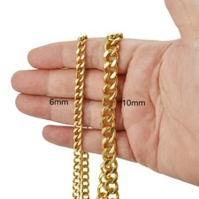 6/10MM 14K Gold Plated Stainless Steel Cuban Curb Chain Necklace for Men Women
