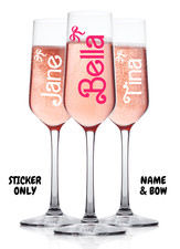 Custom Vinyl Sticker for Prosecco Flute Shot Wine Pint Mug Glass Name and Bow