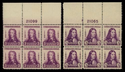 USA Scott# 724 & 726, XF Plate Blocks of 6, Mint NH SCV $32.50 (56625)
