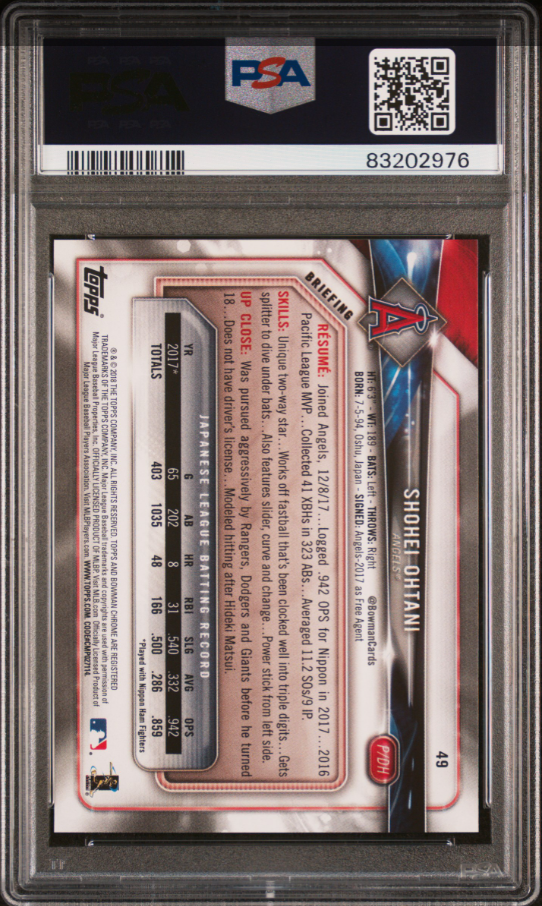 PSA 10 Shohei Ohtani 2018 Bowman #49 RC Rookie Card Los PSA 10 Shohei Ohtani 2018 Bowman #49 RC Rookie Card Los