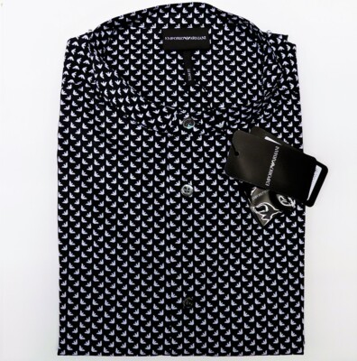 CAMICIA COLLO COREANA EMPORIO ARMANI UOMO 3H1C78 1N88Z BLU AQUILA