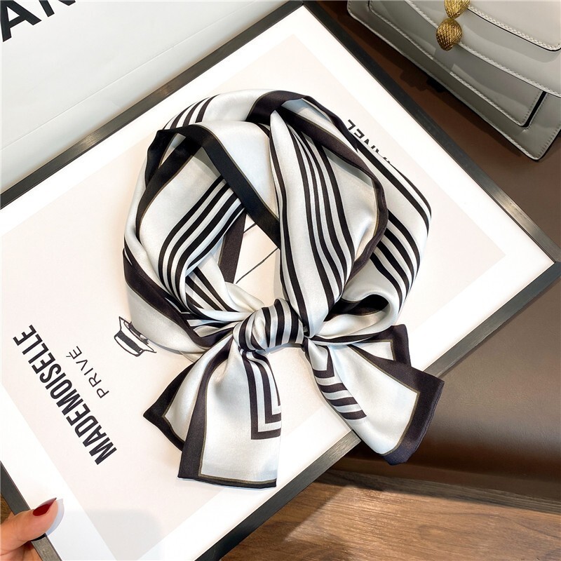 100% Pure Silk Rectangle Scarf Women Neckerchief Vintage Striped Tied ...
