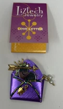 RARE LIZTECH JEWELRY~PIN/BROOCH~ LOVE LETTER Purple Envelope 2007