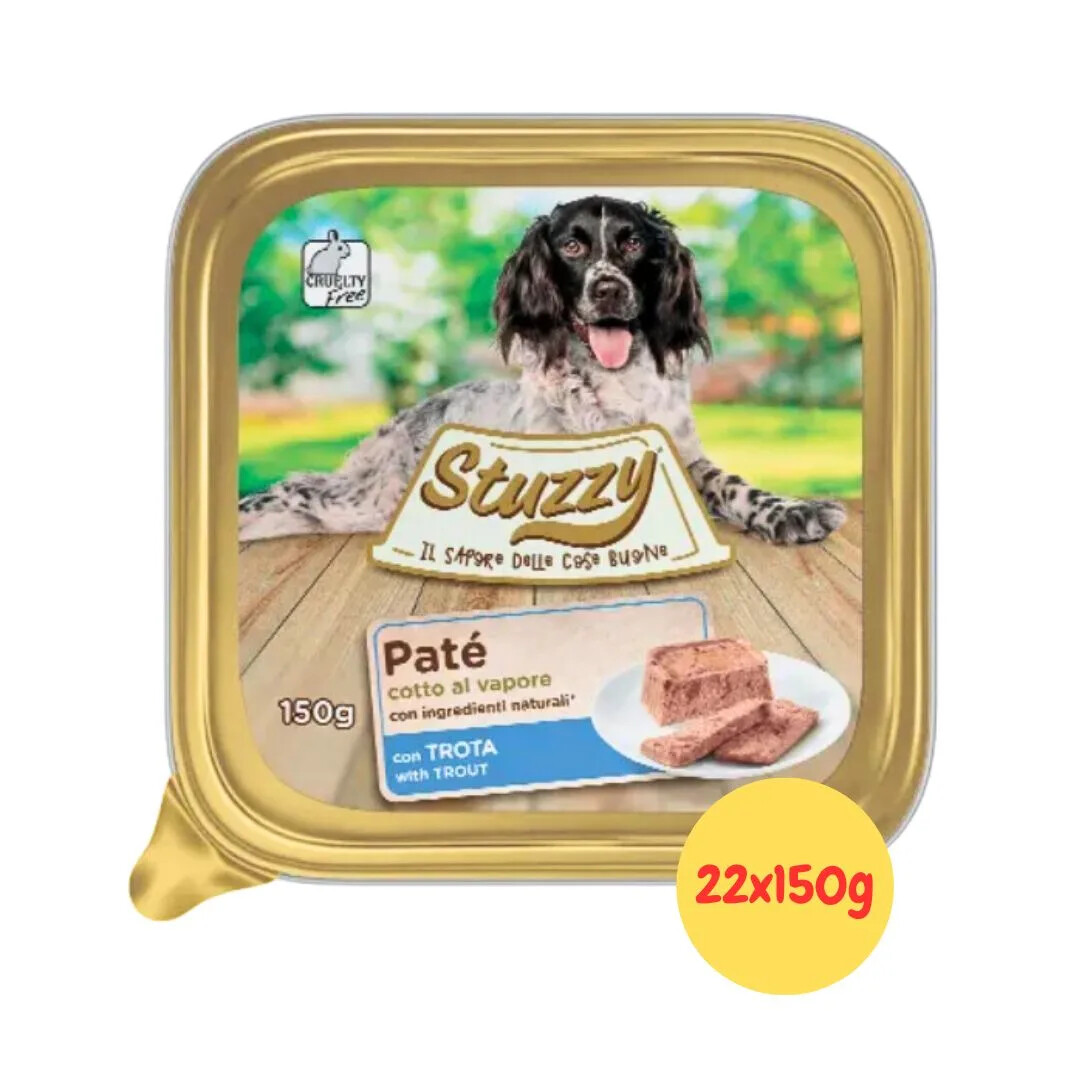 Stock 22x150g Stuzzy Dog Patè Trota - Prezzo Imbattibile Cibo Umido