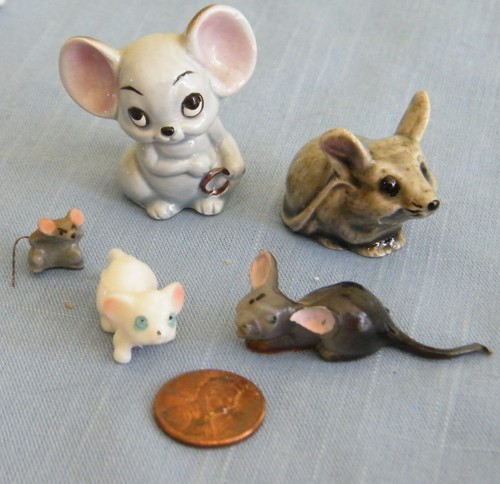 5 Vintage Mice Mouse Figurines Ceramic & Plastic