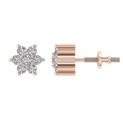 Cluster Studs Earring I1 G 0.25 Ct Natural Round Diamond 14K Yellow Gold 5.95MM - Picture 9 of 11