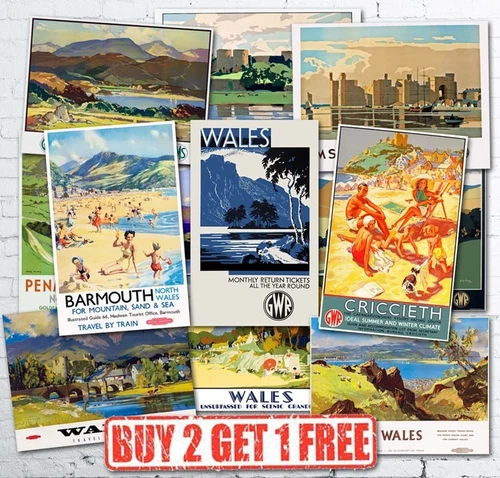 Vintage Popular Welsh Wales British Travel Railway GWR LMS Posters A5/A4/A3/A2