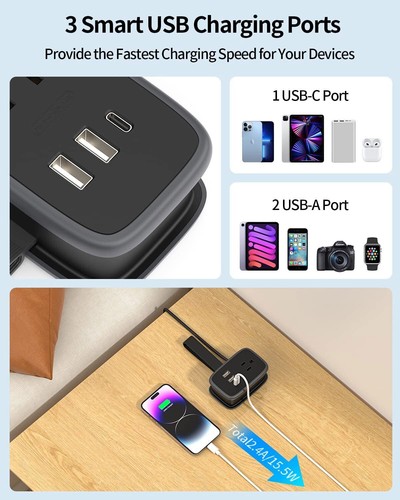 NTONPOWER 2 Pack Travel Power Strip 2 Outlets 2 USB A 1 USB C 3ft extension cord - Picture 8 of 8