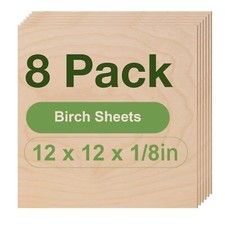 8 Pack Birch Plywood Sheets 12 x 12 x 1/8 Inch 3mm for Laser Cutting Architec...