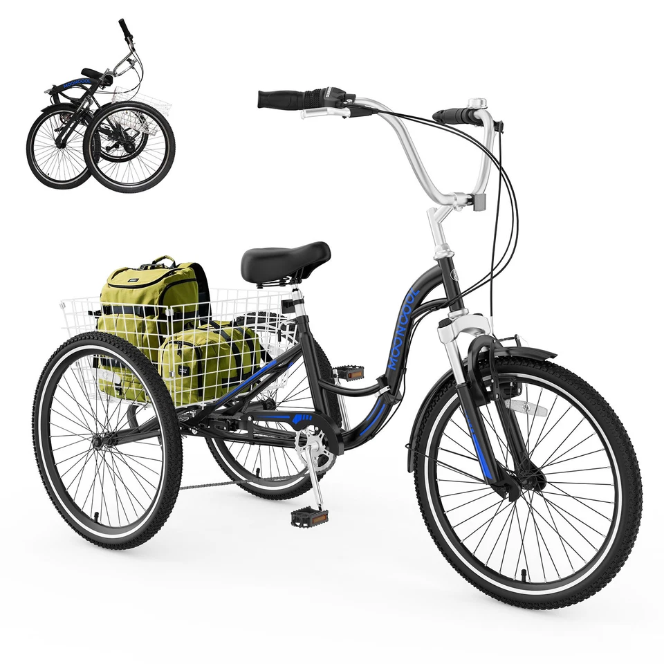 MOONCOOL 20''/24''/26"Adult Folding Tricycle 7 Speed Trike Foldable W/Basket - Image 4 of 4