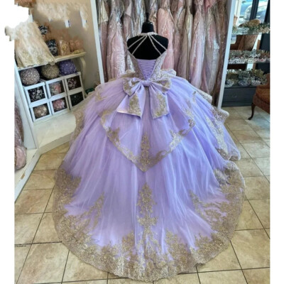 Sparkly Lavender Quinceanera Dresses Ball Gowns Tiered Gold Applique Sweet 16 | eBay Sparkly Lavender Quinceanera Dresses Ball Gowns Tiered Gold Applique Sweet 16 | eBay