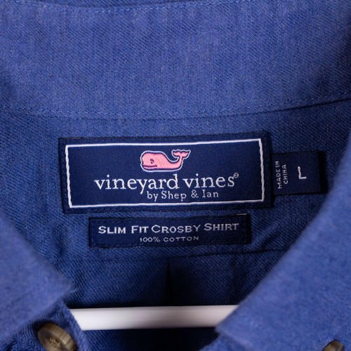 Vineyard Vines Crosby Slim Fit Mens L Blue Elbow Pads LS Button Front Shirt - Picture 10 of 10
