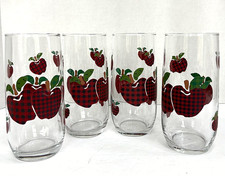 4 Vtg Red Plaid AppleJack Tumblers Anchor Hocking Country Cottage 6” 16 Oz.