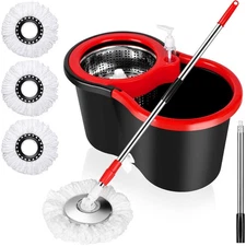 Spin Mop and Bucket with Wringer Set, 360° Spinning Mop System 3 Mop Refill
