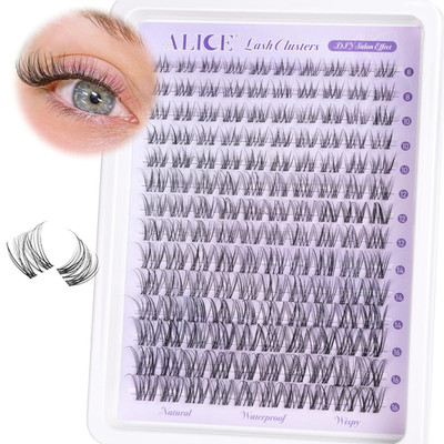 Natural Wispy Lash Clusters with Invisible Band, Waterproof D Curl Extensions