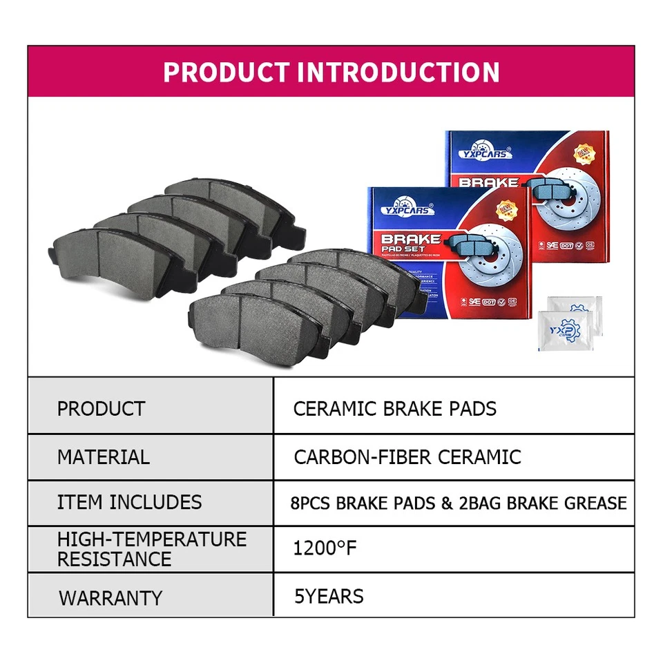 Front And Rear Ceramic Disc Brake Pads Set For 2010 - 2013 2014 Volvo XC90 - Image 2 of 4