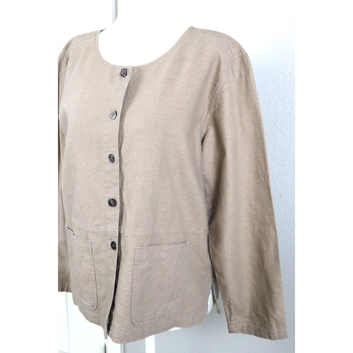 Erika Collection Beige Cream Blazer Jacket Button Up Top LINEN COTTON Womens PM - Picture 2 of 7