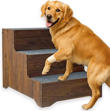 Furniture Style Dog Stairs, Wooden Wide Pet Steps for Large/Medium Dogs, Non-Sli
