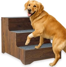 Furniture Style Dog Stairs, Wooden Wide Pet Steps for Large/Medium Dogs, Non-Sli