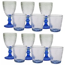 Set 12 Bicchieri 6 acqua 6 vino calici con piede in Vetro trasparente blu da tav