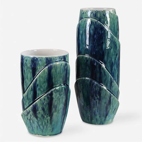 Uttermost 18170 Tranquil Duo Ceramic Vases - Set of 2 - Green - Picture 1 of 4