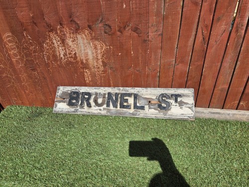 Antique Vintage Brunel St Road Sign Metal Letters On Wood - Picture 2 of 6