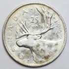 1952 25c Canada 80% Silver Quarter - RAW - 25 Cents - King George VI