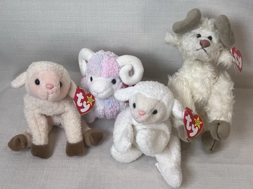Vintage Set Of 4 Ty Lambs And Rams Beanie Babies