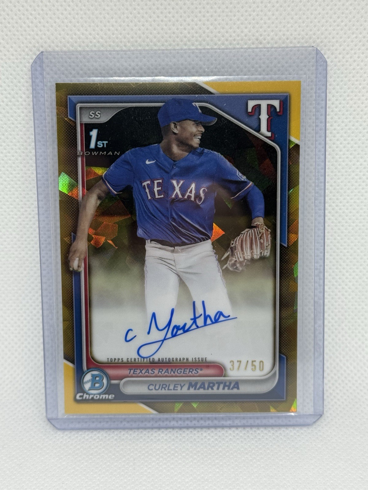 2024 Bowman Chrome Sapphire Curley Martha 1st Gold Auto /50 Rangers CSPA-CM