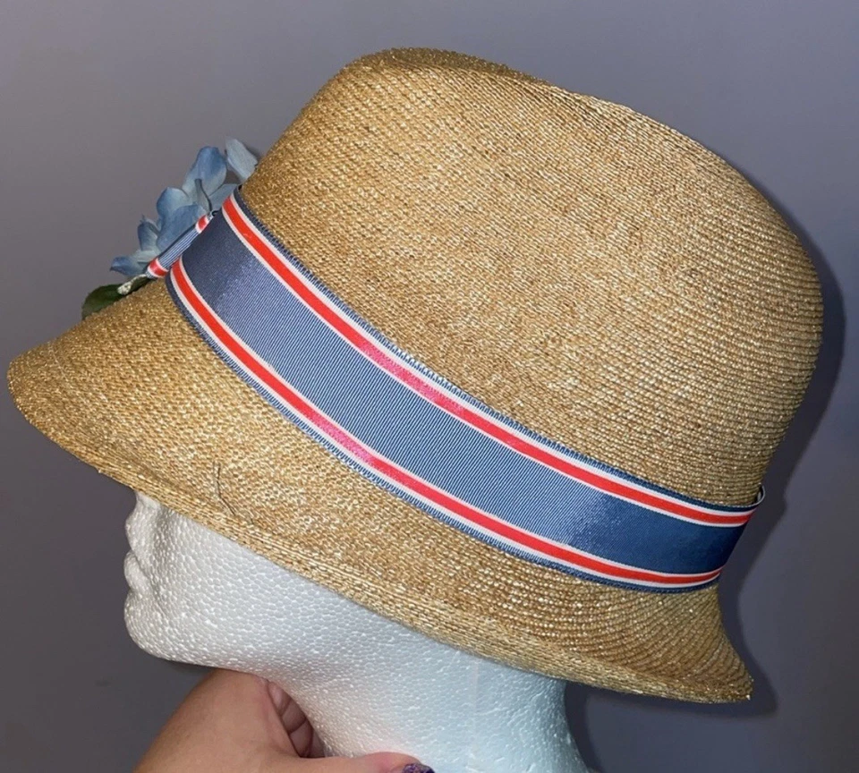 Sombrero de paja Jill Courtemanche Millinery NYC flores cinta arco OS Foto 2 de 4