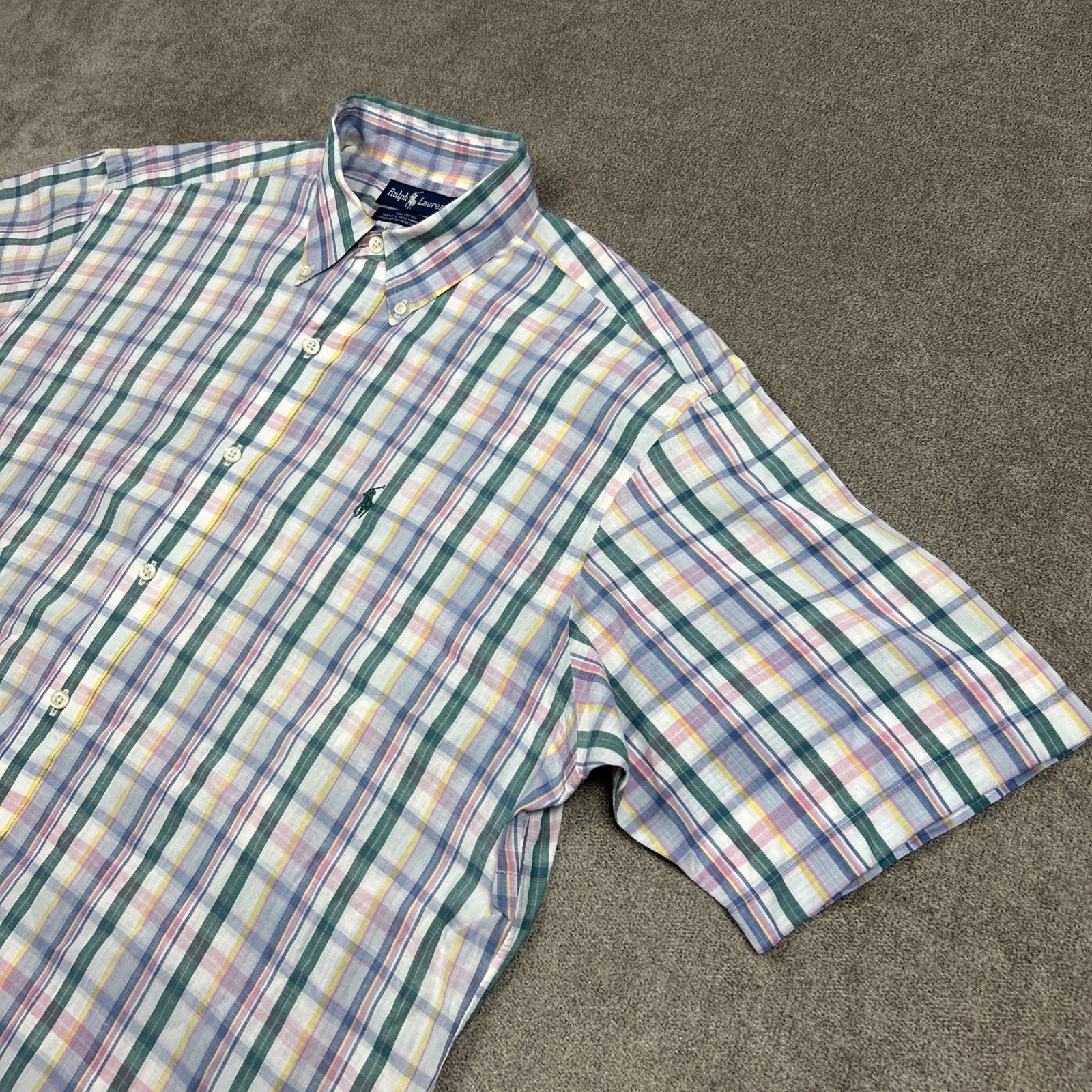 Ralph Lauren camicia uomo grande abbottonata quadri tessuto a mano leggera polo pony