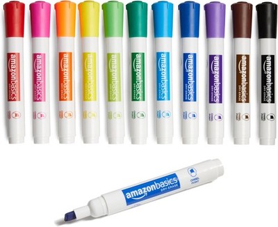 Amazon Basics 12 Pack Assorted Chisel Dry Erase Marker