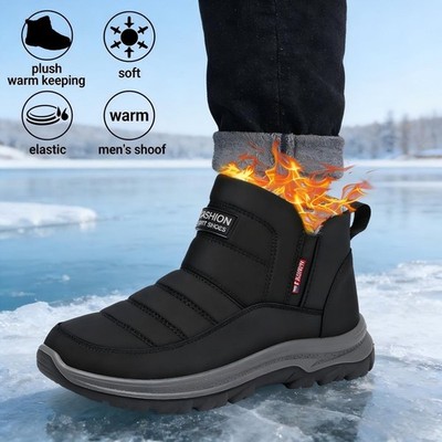 Men's Insulated Snow Boots, Waterproof Warm Fur Ankle Winter Outdoor Shoes