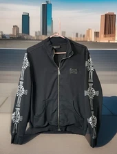 🔥 Philipp Plein Homme •  Black Zip Jacket • Skull Gothic • Men’s Size Medium M