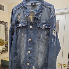 Victorious Men's Ripped Distressed Savage Tiger Washed Denim Jean Jacket DK133