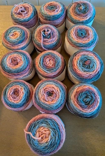 13 Cakes Big Twist Premium Acrylic Yarn Arcade Pink Blue Multi 18222604 #5 Bulky - product listing photo