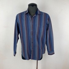 Tasso Elba Mens Blue Plaid Check Cotton Shirt Med 15-15 1/2 Long Sleeve Contrast
