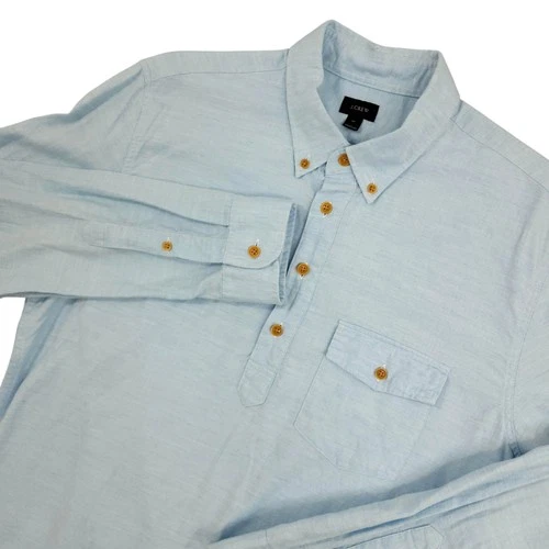 J.Crew Pop Over Shirt Mens M Blue Herringbone Long Sleeve Button Down Cotton