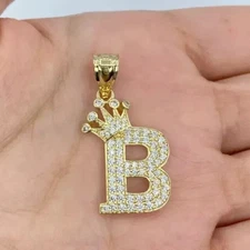 14K Yellow Gold Plated 2Ct Round Lab-Created Diamond Crown Letter "B" Pendant