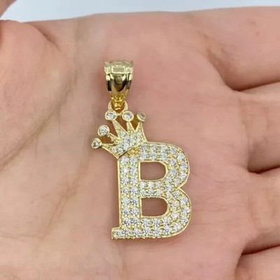 14K Yellow Gold Plated 2Ct Round Lab-Created Diamond Crown Letter ''B'' Pendant
