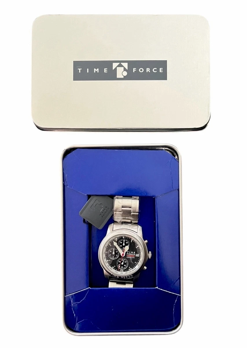 Vtg Time Force Chronograph Men's Stainless Steel Italian Design Watch NOS
